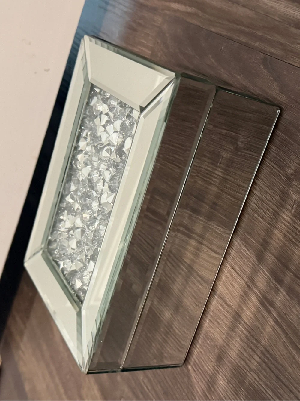 Mirrored Decorative Jewelry Box with faux diamonds enclosed in lid - Silver